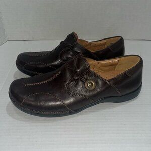 Clarks Unstructured Un Loop Brown Leather Slip-On Comfort Shoes NWOT Size 9M